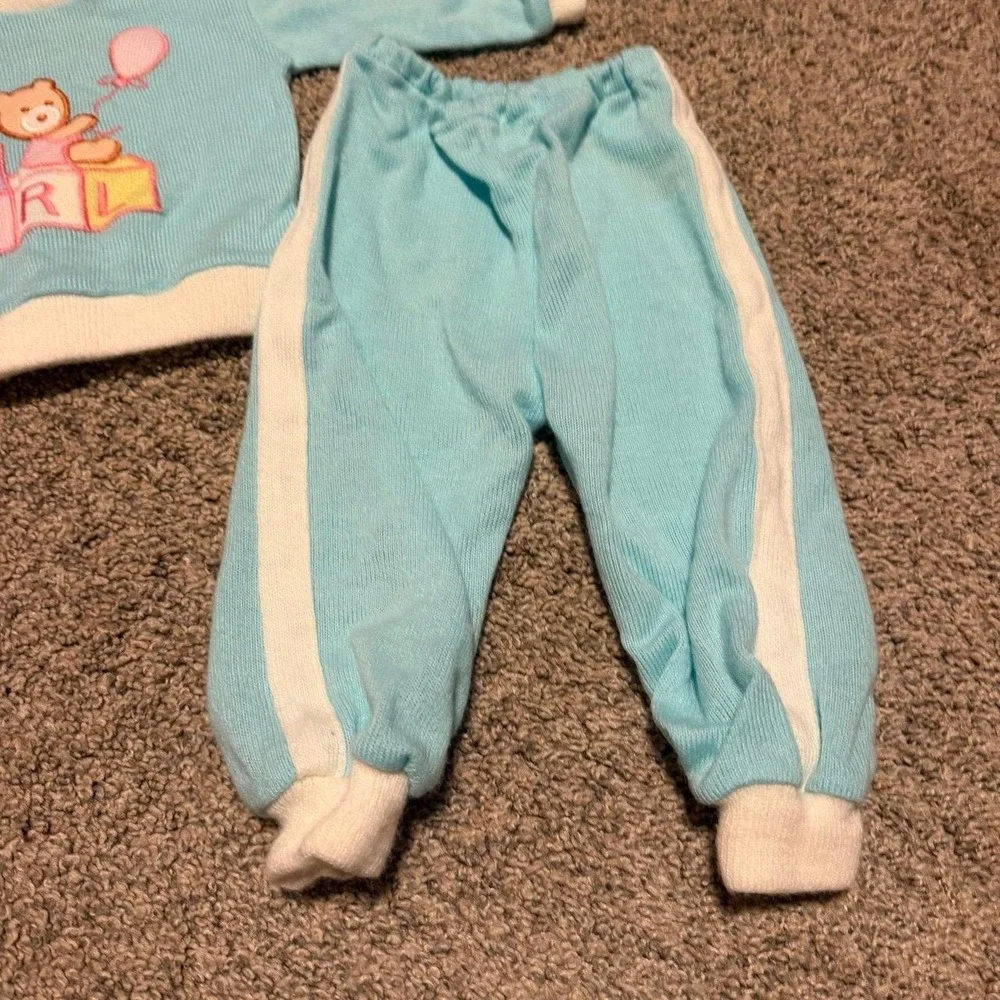 Vintage Hopscotch Baby Girl 0-6M Knit Sweater Pants Set Teddy Bear Blocks
